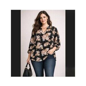 Torrid size 4 black floral Roses Long Sleeve Harper blouse Tee